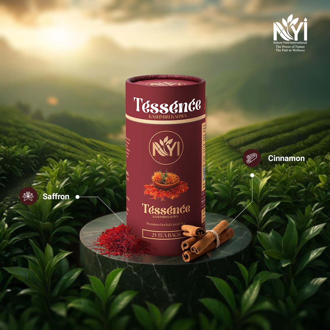Tessence Premiuim Herbal Green Tea - Kashmiri Kahwa ( A Royal Wellness with Cinnamon & Saffron) (Retail Friendly Pack - 25 Tea Bags)