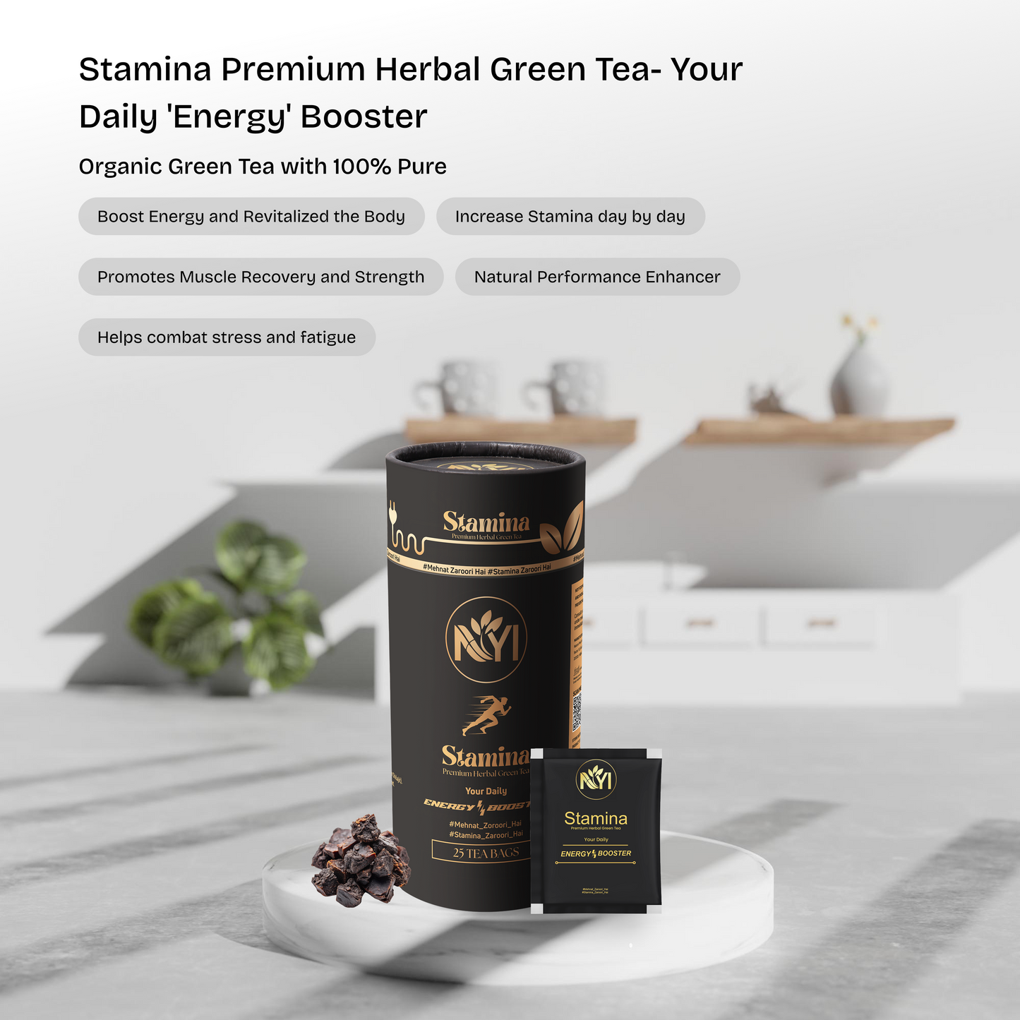 Stamina Premium Herbal Green Tea- Your Daily 'Energy' Booster (Retail Friendly Pack - 25 Tea Bags)