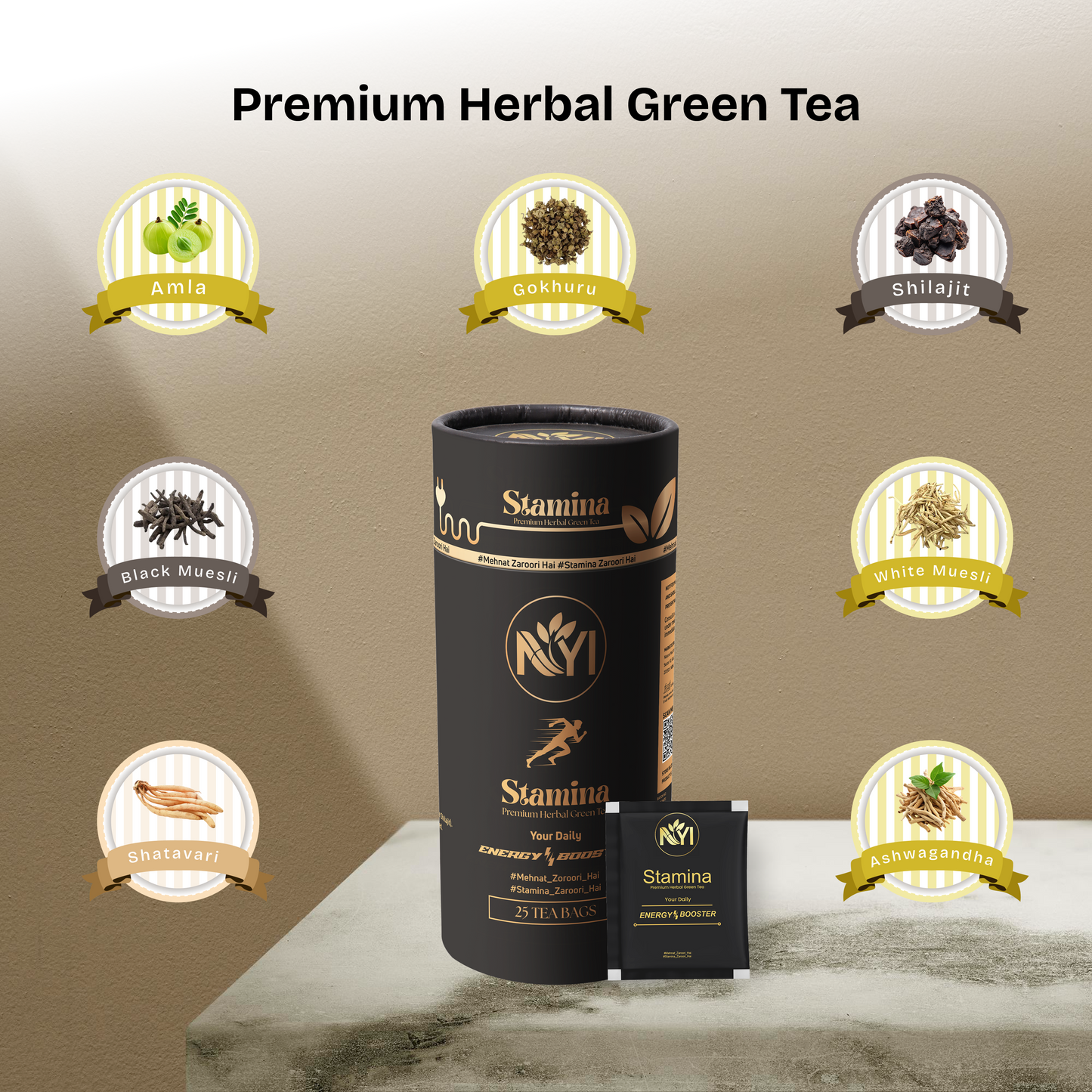 Stamina Premium Herbal Green Tea- Your Daily 'Energy' Booster (Retail Friendly Pack - 25 Tea Bags)