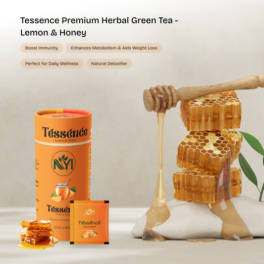 Tessence Premium Herbal Green Tea - Lemon & Honey (Retail Friendly Pack - 25 Tea Bags)