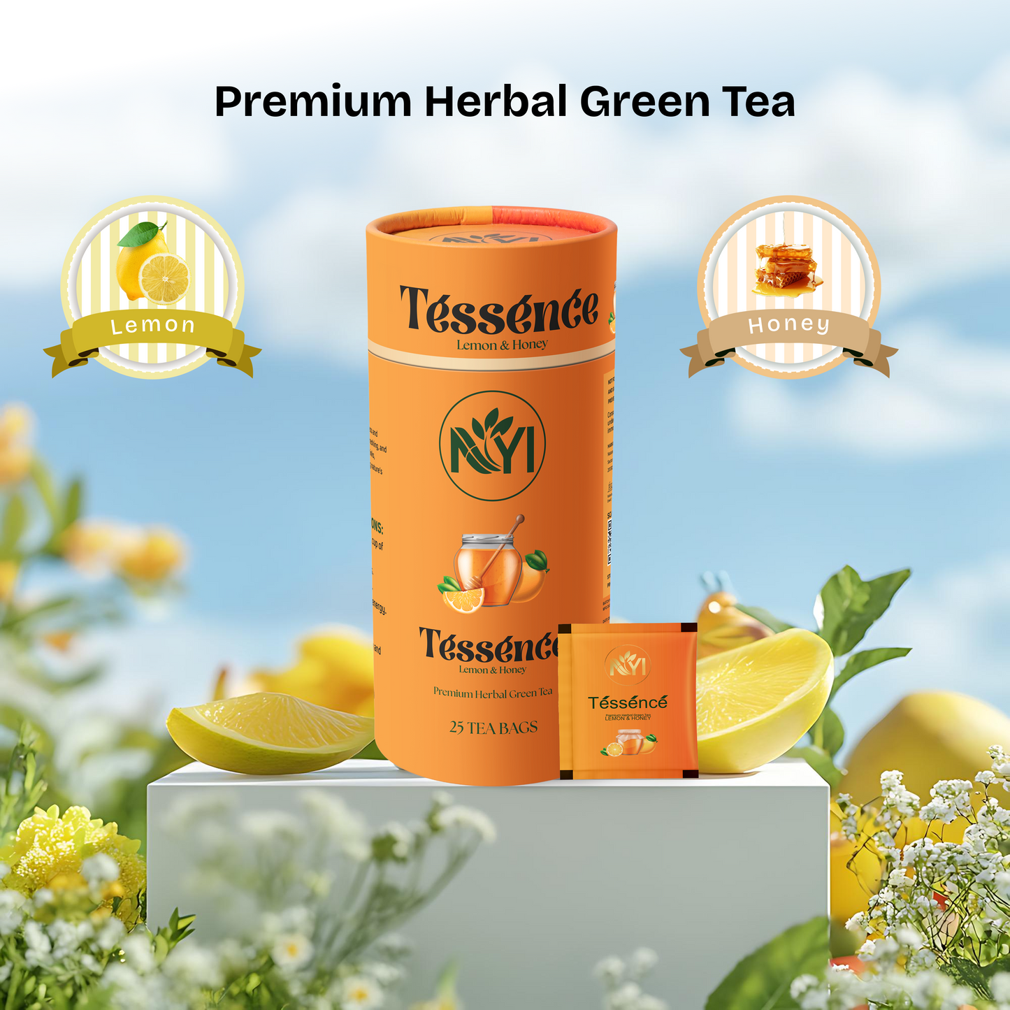Tessence Premium Herbal Green Tea - Lemon & Honey (Retail Friendly Pack - 25 Tea Bags)