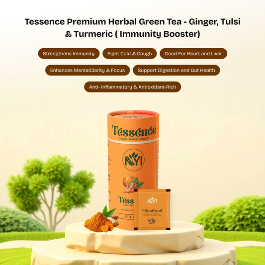 Tessence Premium Herbal Green Tea - Ginger, Tulsi & Turmeric( Immunity Booster) (Retail Friendly Pack - 25 Tea Bags)